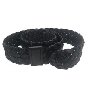 Vintage Y2K Eileen Fisher wide braided black leather belt, adjustable S/M/L/XL